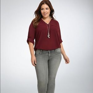 Torrid Burgundy Sheer 3/4 Length Shirt
